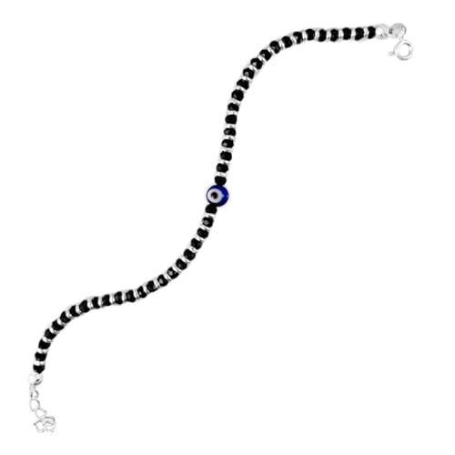 Parnika (Formerly MJ 925 Trendy Black Crystals Beads Nazariya Silver Bracelet in Pure 92.5 Sterling Silver | With Certificate of Authenticity | Gift For Girls n Women | (Evil Eye) - Image 1