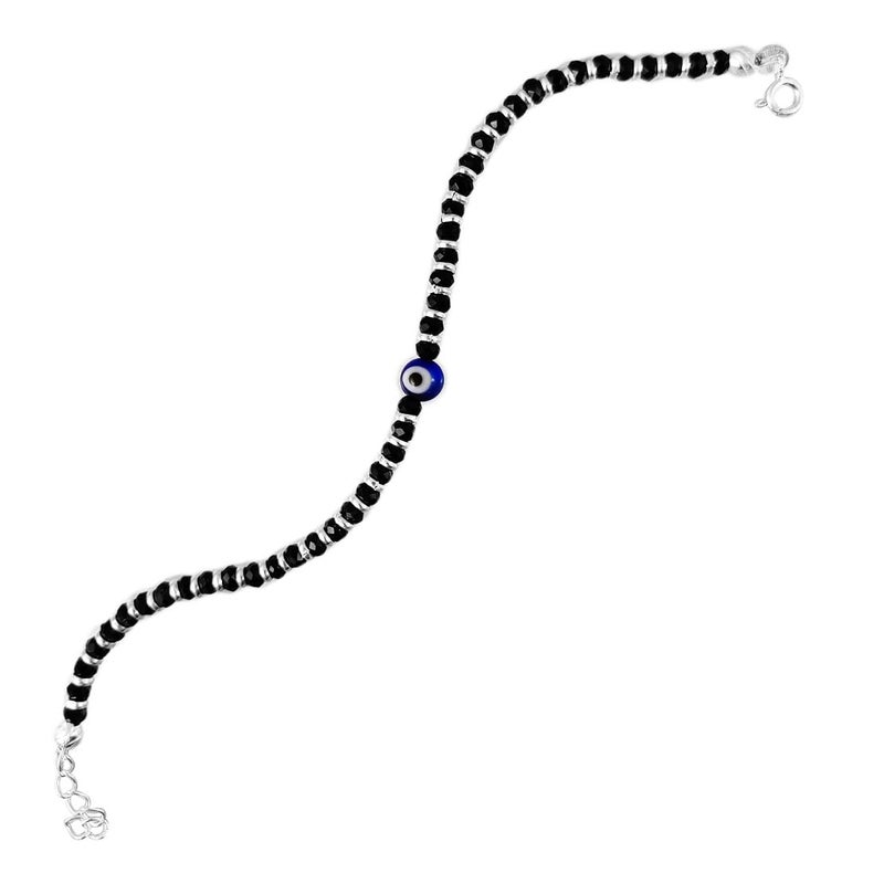 Parnika (Formerly MJ 925 Trendy Black Crystals Beads Nazariya Silver Bracelet in Pure 92.5 Sterling Silver | With Certificate of Authenticity | Gift For Girls n Women | (Evil Eye) - Image 5