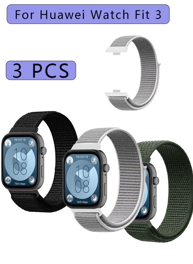 3 عبوات مناسبة لـ Huawei Watch Fit 3/Huawei Watch Fit 4/Pro Velcro Nylon Loop Strap ، سوار استبدال Nylon Watchband