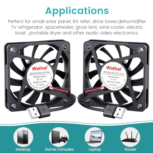 Wathai 2 Packs Wathai 60mm x 10mm USB Computer Fan 5V with Speed Control DC Brushless Cooling Fans for Charger PC Case Router Raspberry Pi Radiator Cooler Ventilation - Image 4