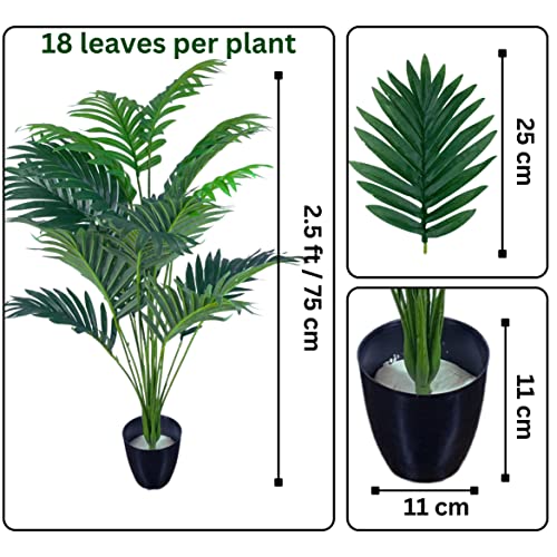 Tdas Artificial Plants for Home Decor Big Size with Pot Item Living Room Large Plastic Palm Tree Fake Plant Leaves Balcony Office Bamboo Decoration Decorative Decors – 75 cm, 18 Leaves (Plam) - Image 2