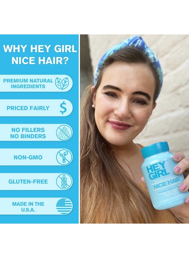 HEY GIRL NUTRITION Hair Vitamins To Help Thinning and Fallout - Hair Supplement To Grow Hair Faster, Stronger & Have Healthy Skin & Nails - Scientifically Made With Biotin, Keratin, Folic Acid, Vitamin B, C, 60 Capsules - Image 2