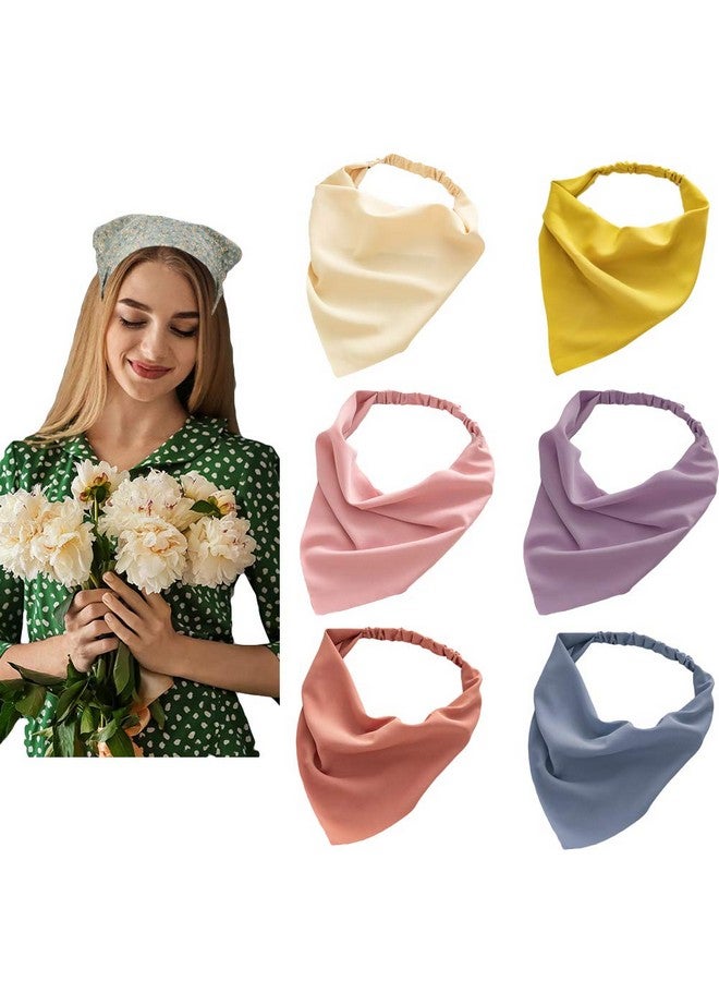 DINPREY 6 Pcs Hair Scarf Bandanas Headbands For Women Scarf Head Coverings Boho Headbands With Clips For Women Girls (6 Colors B)  - Image 1