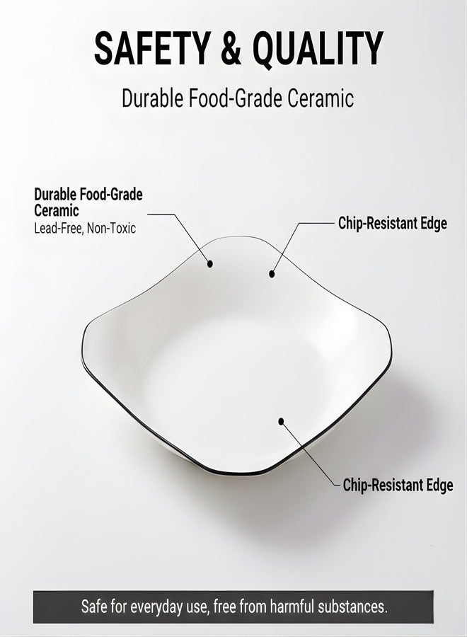 OLWICK 7.5 Inch Modern White Ceramic Square Serving Plate, Elegant Porcelain Dessert & Salad Plate with Minimalist Black Rim, Stackable Nordic Style Dishware for Appetizer, Fruit, and Sushi (Set of 6) - Image 2
