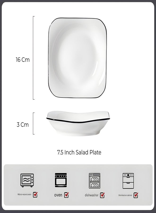 OLWICK 7.5 Inch Modern White Ceramic Square Serving Plate, Elegant Porcelain Dessert & Salad Plate with Minimalist Black Rim, Stackable Nordic Style Dishware for Appetizer, Fruit, and Sushi (Set of 6) - Image 3