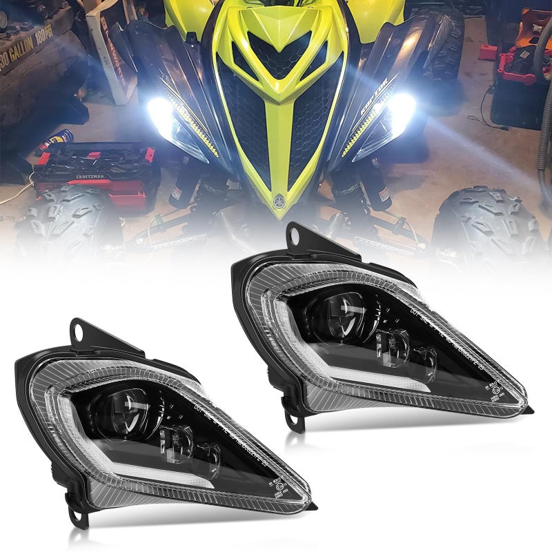 Chelhead Led Headlight Fit For Yamaha Raptor with DOT E24 Approved 64W High Low Beam White DRL Amber Turn Signal Front Lamps Compatible with Yamaha Raptor 700350YFZ450Wolverine