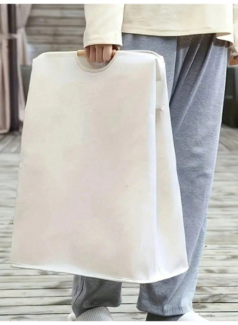 Fasola Large Laundry Hamper Basket, Collapsible Storage Basket with Wood Handles, Foldable Cotton Linen Clothes Organizer for Bedroom, Bathroom, Living Room (White, 40x27x56cm) - Image 5