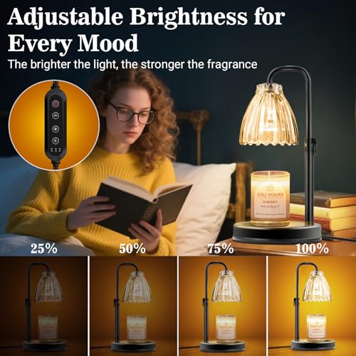 hyrion Candle Warmer Lamp with Timer Dimmable, Birthday Gifts for Women Mom, Adjustable Height Candle Warmer for Jar Candles, Flower Flameless Candle Lamps with 2 Bulbs, Housewarming, Home Decor - Image 3
