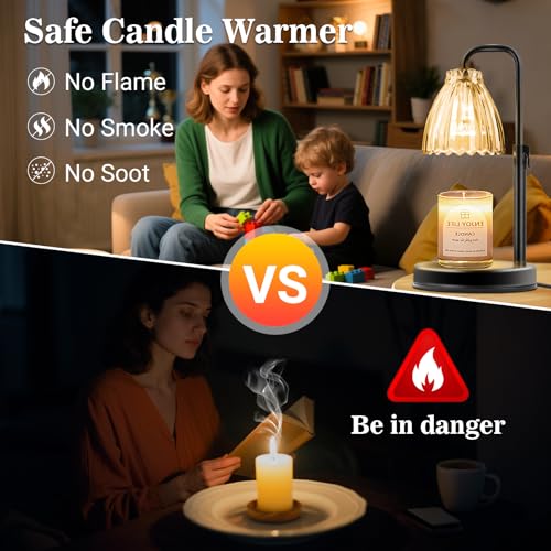 hyrion Candle Warmer Lamp with Timer Dimmable, Birthday Gifts for Women Mom, Adjustable Height Candle Warmer for Jar Candles, Flower Flameless Candle Lamps with 2 Bulbs, Housewarming, Home Decor - Image 2