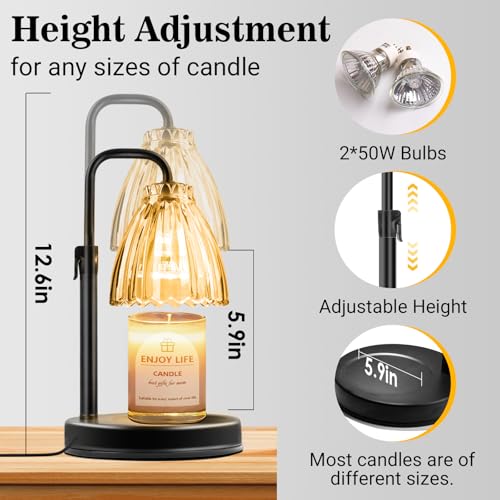 hyrion Candle Warmer Lamp with Timer Dimmable, Birthday Gifts for Women Mom, Adjustable Height Candle Warmer for Jar Candles, Flower Flameless Candle Lamps with 2 Bulbs, Housewarming, Home Decor - Image 5