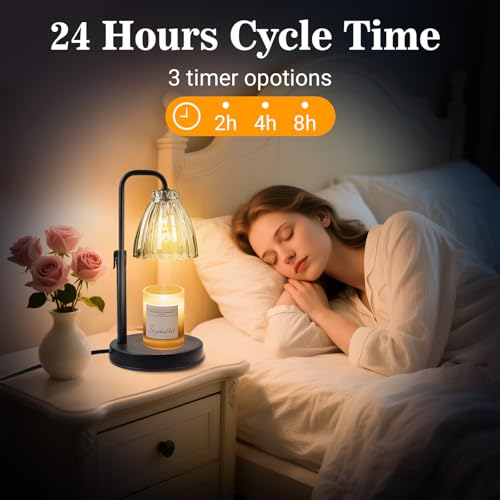 hyrion Candle Warmer Lamp with Timer Dimmable, Birthday Gifts for Women Mom, Adjustable Height Candle Warmer for Jar Candles, Flower Flameless Candle Lamps with 2 Bulbs, Housewarming, Home Decor - Image 4