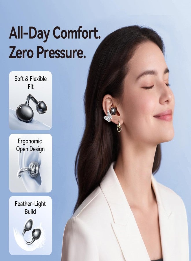 Kinglucky ClipFree A20 Open-Ear Earbuds with Butterfly Earrings, Secure & Comfort Fit, Premium Sound Clip-On Earbuds with Digital Display, 50H Playtime Bluetooth 5.4 Wireless Headphones Black - Image 3