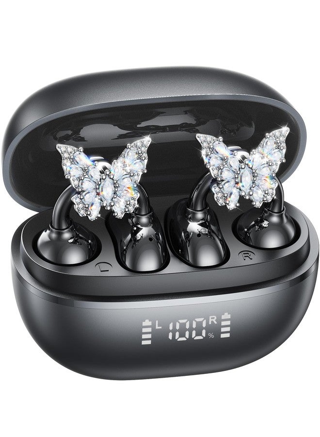 Kinglucky ClipFree A20 Open-Ear Earbuds with Butterfly Earrings, Secure & Comfort Fit, Premium Sound Clip-On Earbuds with Digital Display, 50H Playtime Bluetooth 5.4 Wireless Headphones Black - Image 1