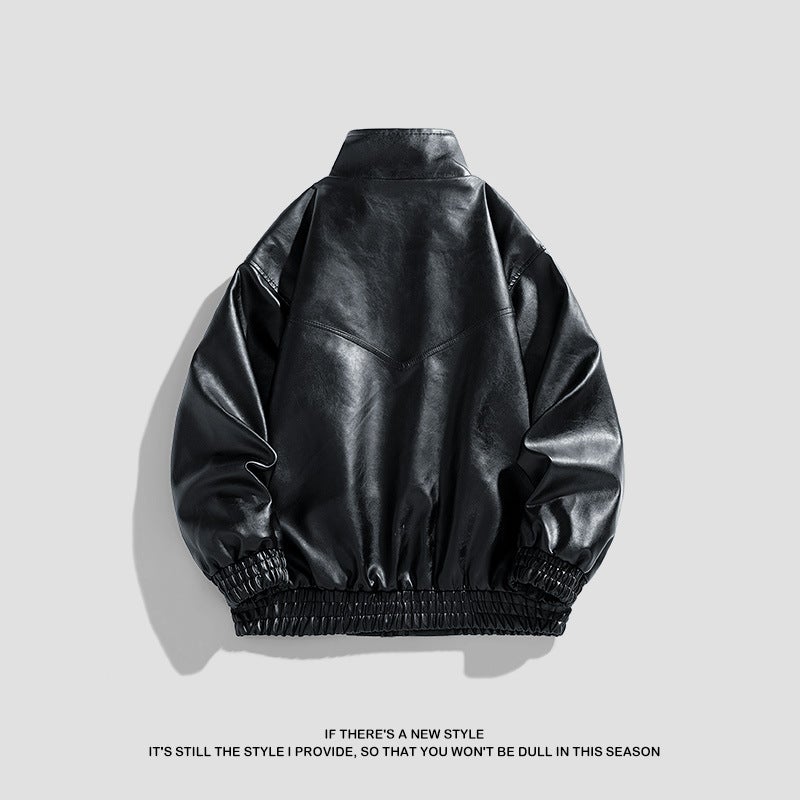 Autumn New Men'S Casual All-Match Couple'S Leather Clothing Handsome Trendy Motorcycle Style Loose Jacket Retro Fashion Jacket - Image 4