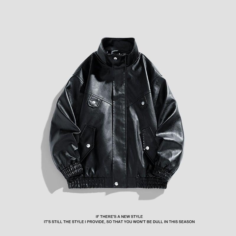 Autumn New Men'S Casual All-Match Couple'S Leather Clothing Handsome Trendy Motorcycle Style Loose Jacket Retro Fashion Jacket - Image 3