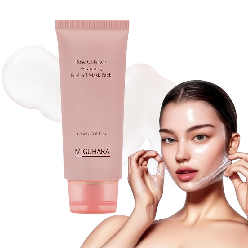 Rose Collagen Wrapping PeelOff Mask Pack Facial Mask with Damask Rose Water Hydrolyzed Collagen  Botanical Fruit Extracts for Hydrated Glowing Look  Korean Glass Skin 60ml202 floz Pink