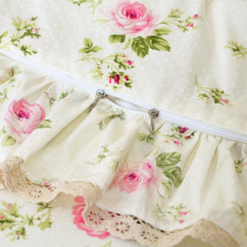 FADFAY Rosette Floral Print Duvet Cover Set Princess Lace Ruffle Bedding Set for Girls 3 Pieces Full Size - Image 3