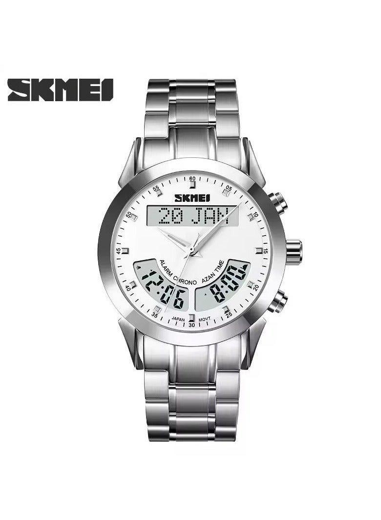 SKMEI Digital & Analog Stainless Steel Watch – Silver Edition