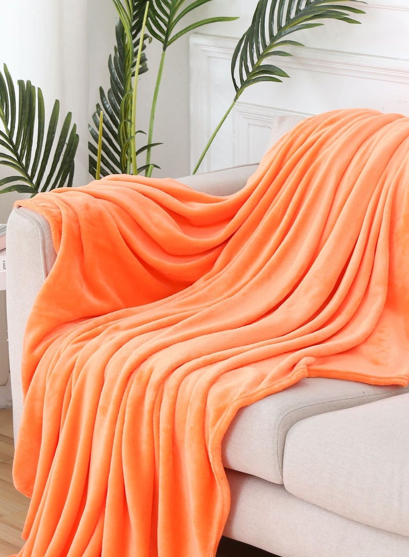 Solid Color Lightweight Warm Flannel Blanket Coral Velvet Blanket Family Sofa Bedding Fabric Orange