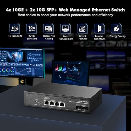 MokerLink 6 Port 10Gbps Managed Switch, 4x10G Etheret RJ45, 2x10G SFP+ Support 1G and 10G SFP+, 120Gbps Bandwidth, Small L2 Web Managed Network Switch - Image 2