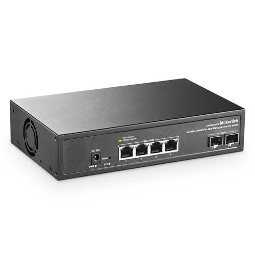MokerLink 6 Port 10Gbps Managed Switch, 4x10G Etheret RJ45, 2x10G SFP+ Support 1G and 10G SFP+, 120Gbps Bandwidth, Small L2 Web Managed Network Switch - Image 1