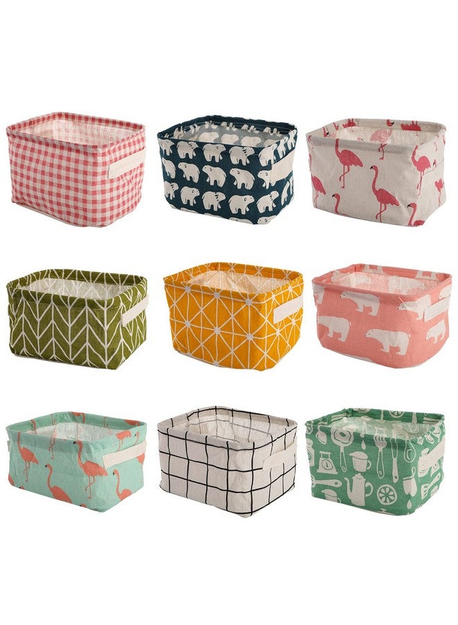 Lawei 9 Pack Mini Canvas Storage Bins - Collapsible Canvas Shelf Basket Nursery Organizer Box with Handles for Nursery Kids Bathroom Home Office - Image 1