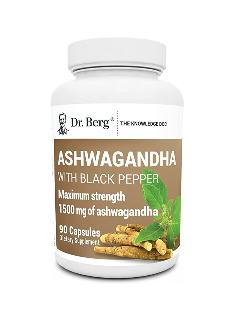 Dr. Berg Nutritional Dr. Berg's Ashwagandha with Black Pepper Supplement - Ashwagandha Capsules for Mood & Stress Support, Energy, Joint, Thyroid & Immune System - 1500mg Organic Ashwagandha Supplements - 90 Capsules - Image 1