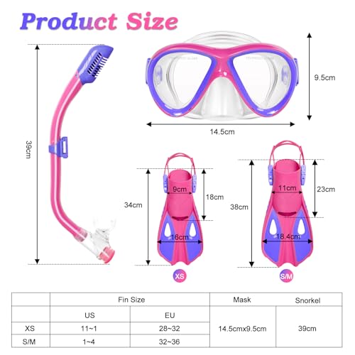 ACQCES Snorkeling Gear for Kids Ages 5-15, 4 in 1 Mask Fins Snorkel Set with HD Tempered Glass Panoramic View Anti-Fog Mask, Dry Top Snorkel, Adjustable Trek Fins, and Mesh Bag, Kids Snorkel Set for Youth - Image 2