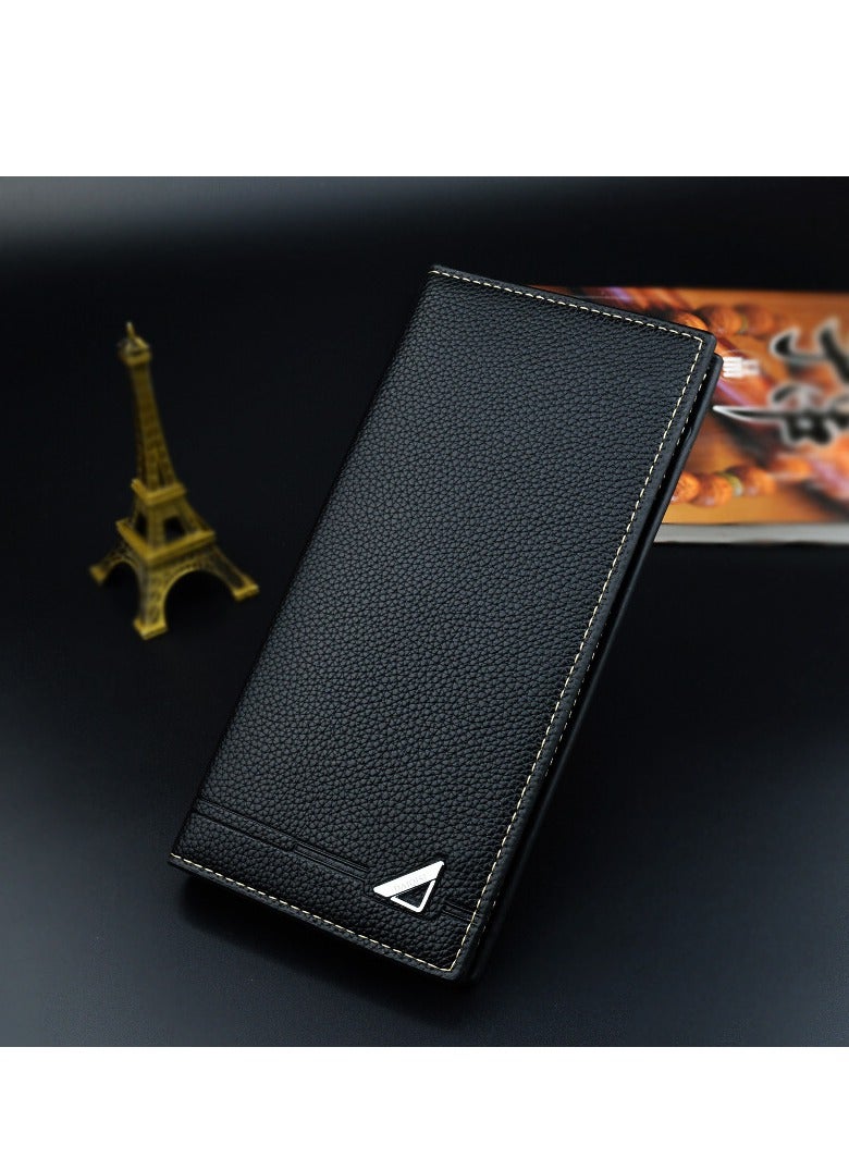 Long Designer Business Leather Wallet Black  - Image 1