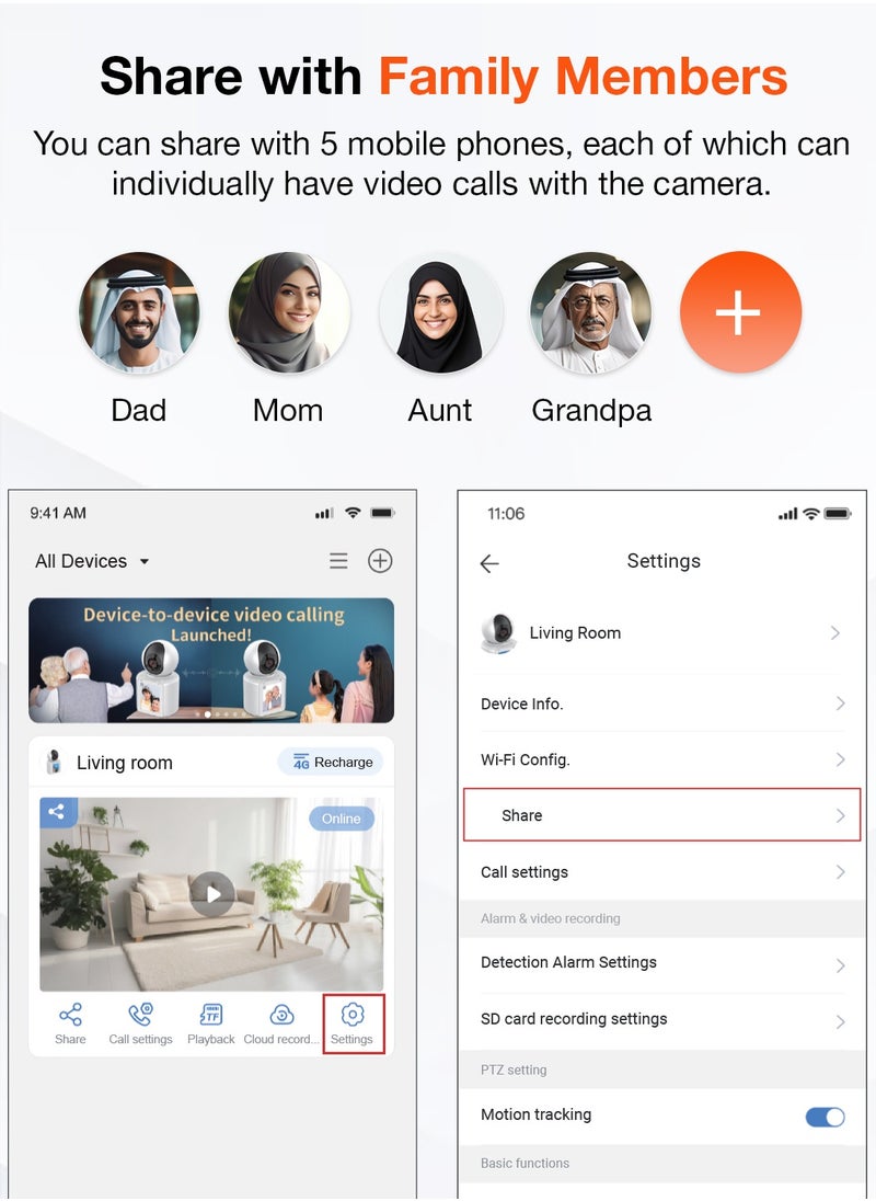 Sekyo 2 Way Calling Camera for Home, CCTV Camera for Home with Screen, WiFi Video Calling, 2.8" Display/360° View/Motion Detector/Night Vision/App Alert, Indoor Baby/Elderly/Pet/Maid Live Monitoring - White (C20)