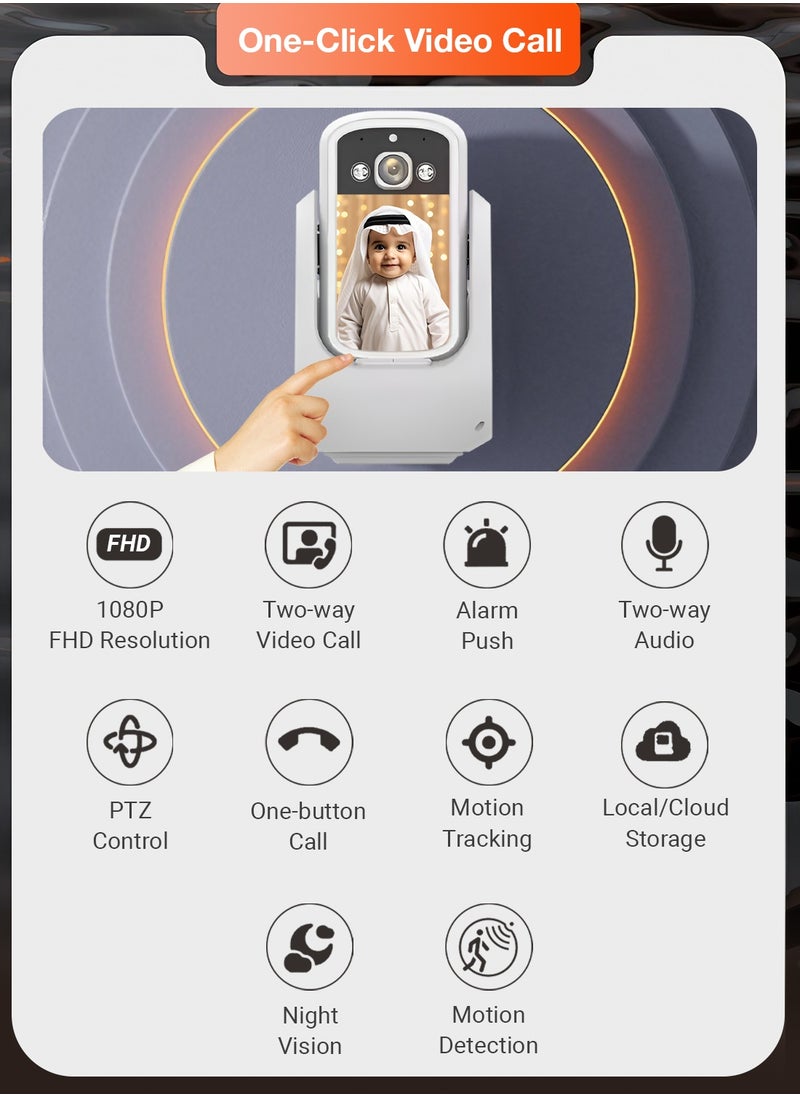 Sekyo 2 Way Calling Camera for Home, CCTV Camera for Home with Screen, WiFi Video Calling, 2.8" Display/360° View/Motion Detector/Night Vision/App Alert, Indoor Baby/Elderly/Pet/Maid Live Monitoring - White (C20)