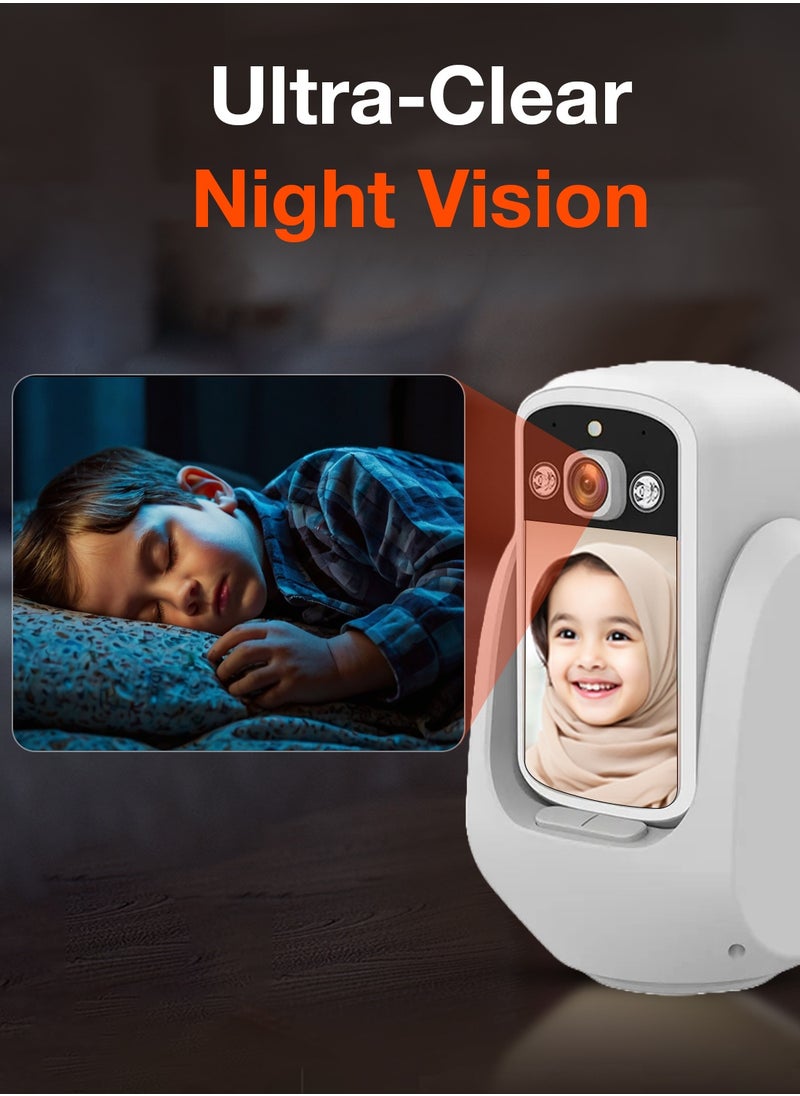Sekyo 2 Way Calling Camera for Home, CCTV Camera for Home with Screen, WiFi Video Calling, 2.8" Display/360° View/Motion Detector/Night Vision/App Alert, Indoor Baby/Elderly/Pet/Maid Live Monitoring - White (C20)