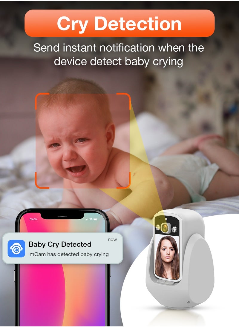 Sekyo 2 Way Calling Camera for Home, CCTV Camera for Home with Screen, WiFi Video Calling, 2.8" Display/360° View/Motion Detector/Night Vision/App Alert, Indoor Baby/Elderly/Pet/Maid Live Monitoring - White (C20)