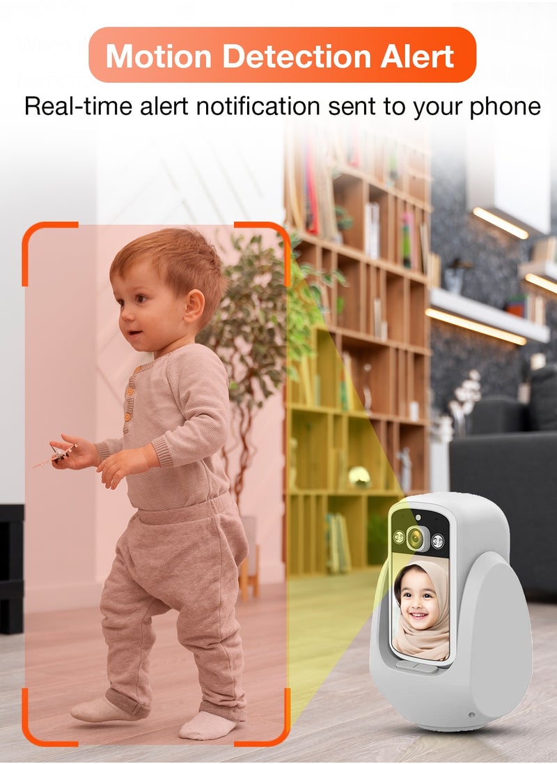 Sekyo 2 Way Calling Camera for Home, CCTV Camera for Home with Screen, WiFi Video Calling, 2.8" Display/360° View/Motion Detector/Night Vision/App Alert, Indoor Baby/Elderly/Pet/Maid Live Monitoring - White (C20)