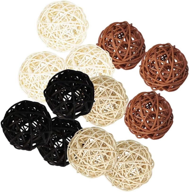 klarako12Pcs 4 Mixed Colors Wicker Balls for DIY Vase And Bowl Filler Ornaments, Decorative Spheres Balls Perfect For Decoration And Party 2inch - Image 5