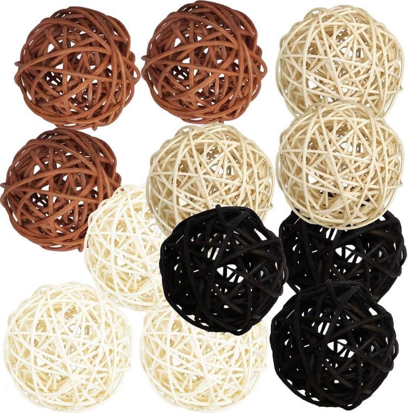 klarako12Pcs 4 Mixed Colors Wicker Balls for DIY Vase And Bowl Filler Ornaments, Decorative Spheres Balls Perfect For Decoration And Party 2inch - Image 2