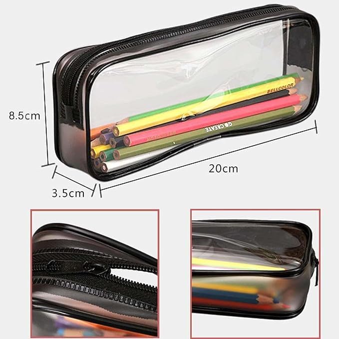 YLmeet حقيبة أقلام شفافة من PVC، أبيض وأسود، 20x8.5x3.5 سم، حقيبة بسحاب شفافة لتخزين الأدوات المدرسية والامتحانات والسفر ومستحضرات التجميل - Image 2
