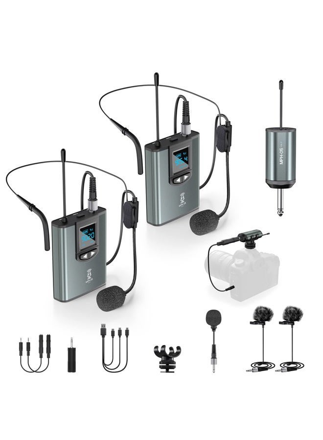 ttstar Wireless Microphone System Headset/Stand/Lavalier Mic with Rechargeable Bodypack Transmitter Receiver for PA Speaker, Camera, Recording, Teaching, Church (2T1R-Steel) - Image 1