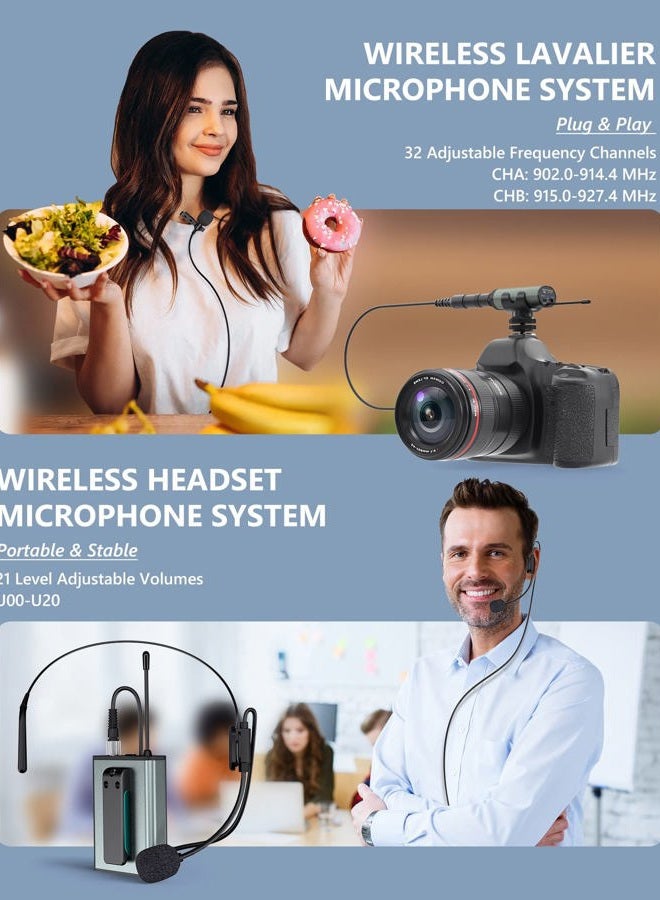 ttstar Wireless Microphone System Headset/Stand/Lavalier Mic with Rechargeable Bodypack Transmitter Receiver for PA Speaker, Camera, Recording, Teaching, Church (2T1R-Steel) - Image 3