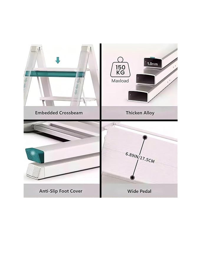 كول بيبي سلم ثلاثي الخطوات، سلم صغير منزلي، سلم مائل قابل للطي، سلم سميك من سبائك الألومنيوم، كرسي متعدد الوظائف - Image 2
