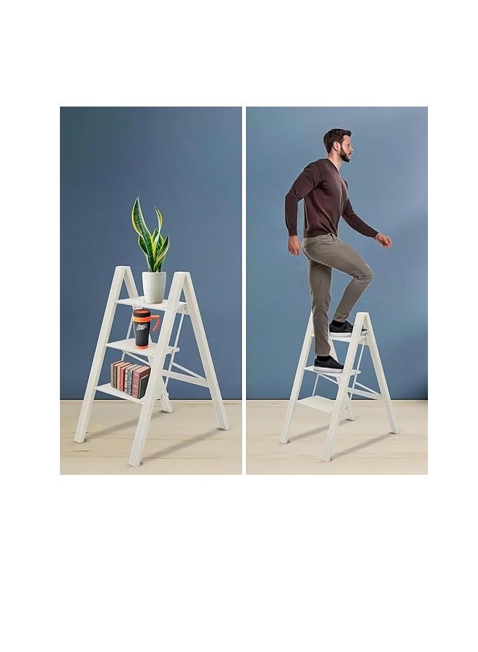 كول بيبي سلم ثلاثي الخطوات، سلم صغير منزلي، سلم مائل قابل للطي، سلم سميك من سبائك الألومنيوم، كرسي متعدد الوظائف - Image 3