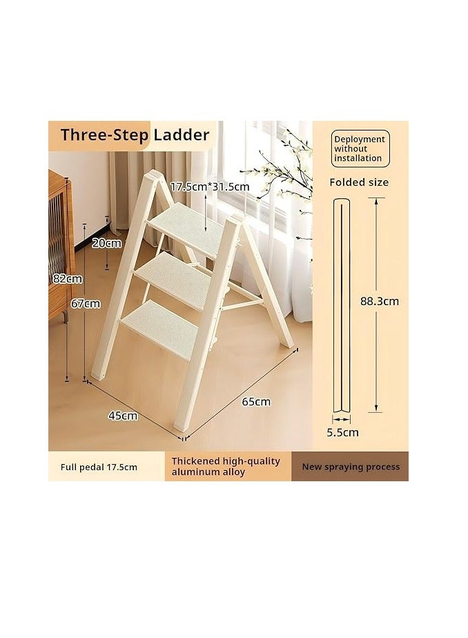 كول بيبي سلم ثلاثي الخطوات، سلم صغير منزلي، سلم مائل قابل للطي، سلم سميك من سبائك الألومنيوم، كرسي متعدد الوظائف - Image 4