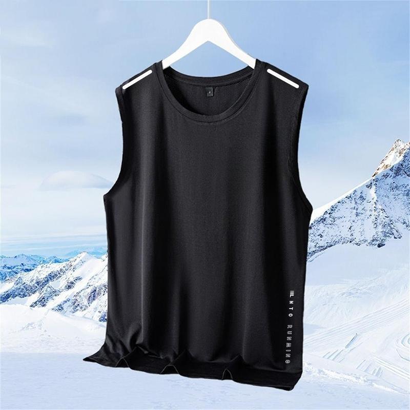 [Lightning Delivery] Ice Silk Vest Loose plus size Summer Thin Fitness Hurdle Sports Waistle Loose Quick-drying Pure black [two-pole vest]] 