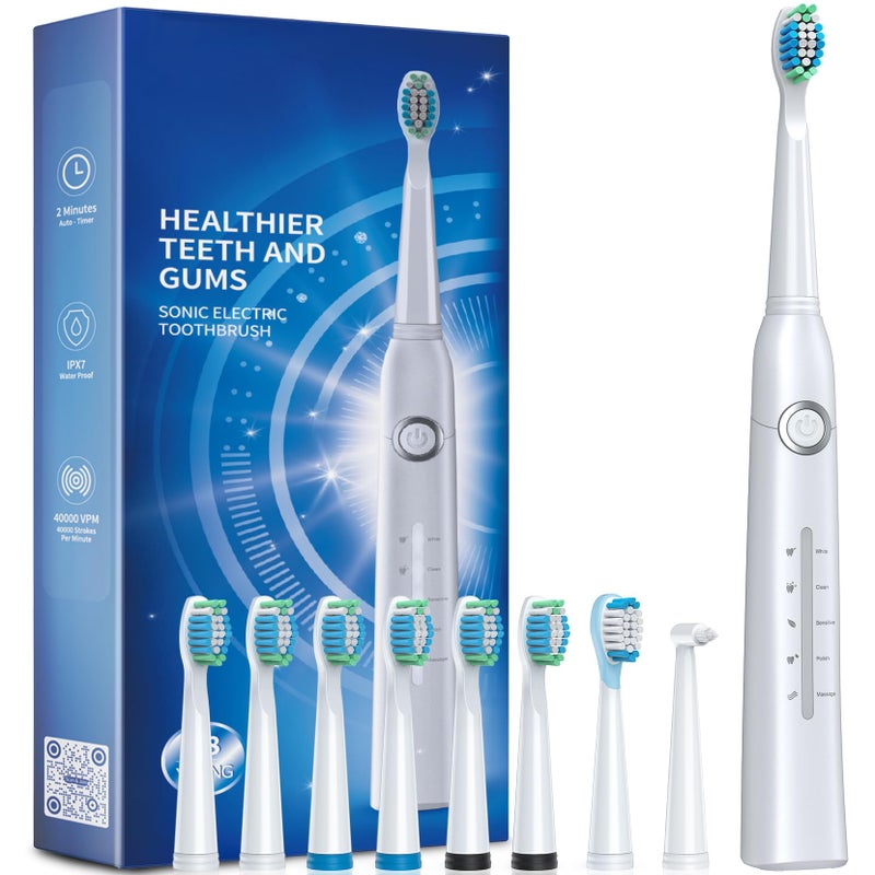 TEETHEORY Electric Toothbrush for Adults with 8 Sonic Electric Toothbrush with 40000 VPM Deep Clean 5 Modes Rechargeable Toothbrushes Fast Charge 4 Hours Last 30 Days