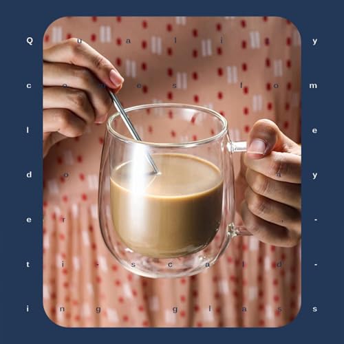 bellemax 300ml Doubles Wall Glass Coffee Mugs Clear Coffee Cups with Handles Perfect for Latte, Cappuccino, Espresso Coffee, Tea and Hot Beverages, Set of (2) - Image 3