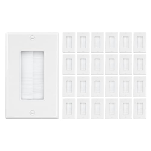 iwillink Brush Wall Plate (2 Pack), Cable Pass Through Insert for Wires, Single Gang Cable Access Strap, Wall Socket for HDTV, Home Theater Systems White - Image 1