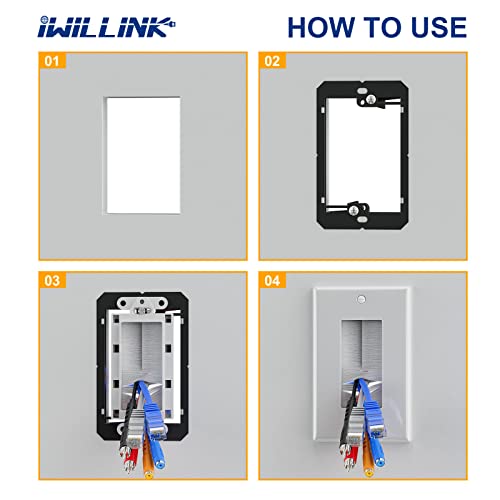 iwillink Brush Wall Plate (2 Pack), Cable Pass Through Insert for Wires, Single Gang Cable Access Strap, Wall Socket for HDTV, Home Theater Systems White - Image 4