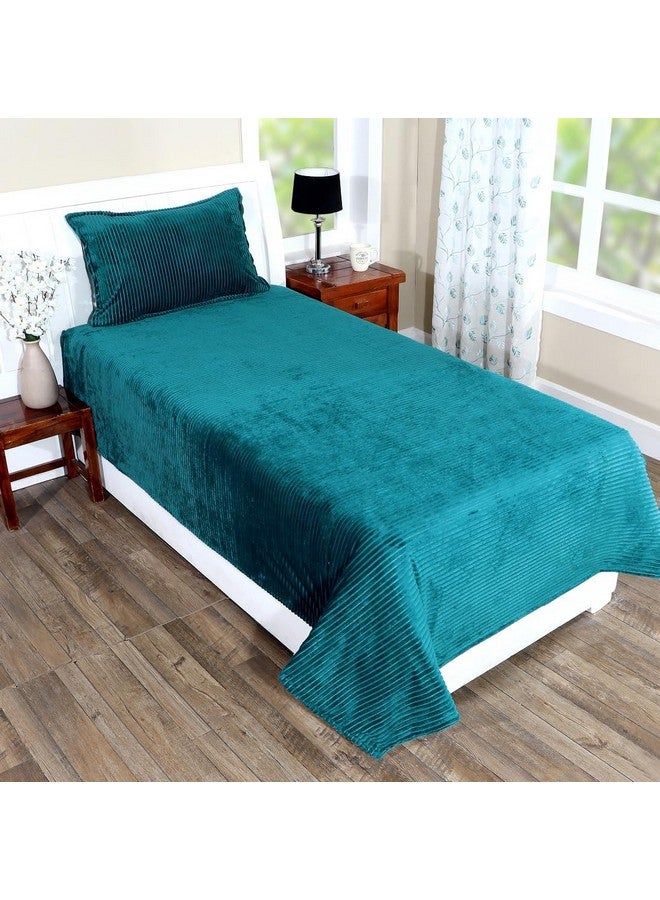 RD TREND 190 GSM بطانيات دافئة لفصل الشتاء حجم مفرد (60x90 بوصة) مع غطاء وسادة واحد حجم (18x28 بوصة) لون- أزرق متقطع نمط- مخطط - Image 1