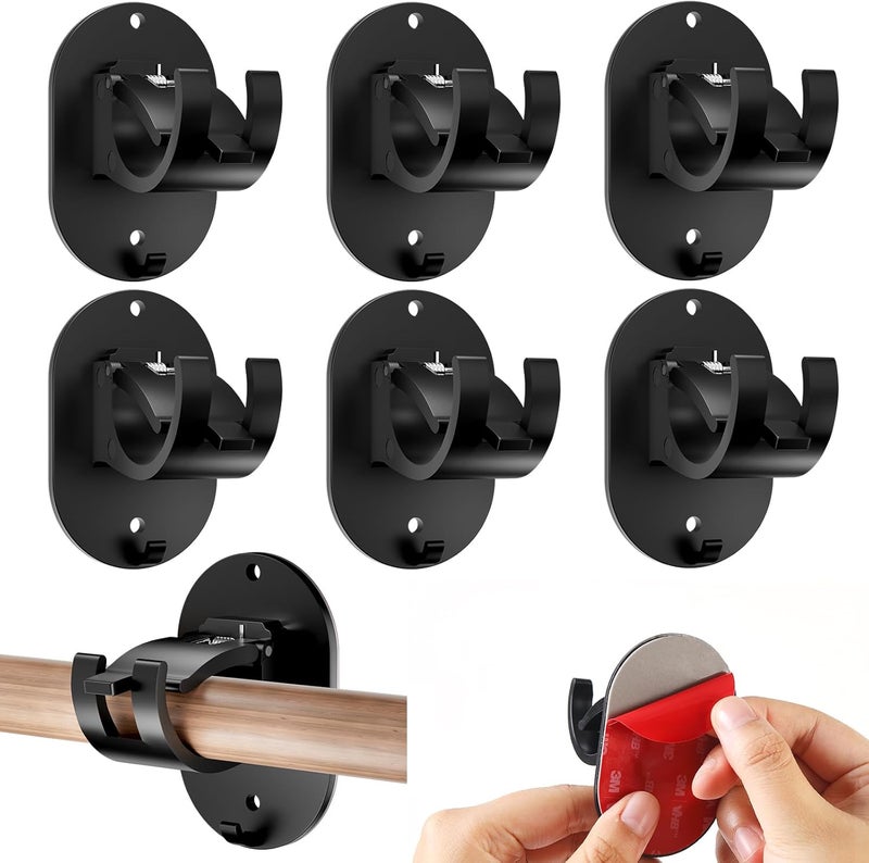 Zelvot 6 PCS No Drill Curtain Rod Brackets, Upgraded No Drilling Self Adhesive Curtain Rod Holder, Universal Nail Free Adjustable Curtain Rods Hooks for Bathroom, Bedroom, Livingroom, Kitchen(6 PCS, Black) - Image 1