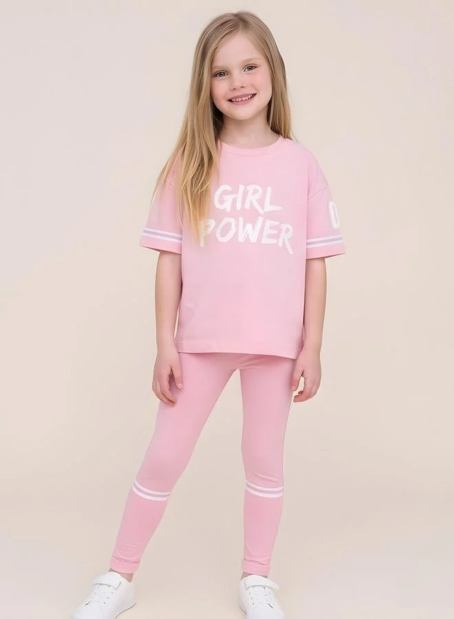 Take Two Girls Pink Girl Power T-Shirt and Leggings Set By Juniorloom